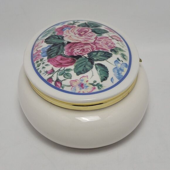 PS 1998 Vintage Floral Porcelain Ceramic Ova Trinket Box Music Jewelry Case - Picture 10 of 12
